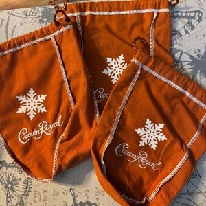 Lot of 3 Crown Royal Drawstring Bags Salted Caramel/snowflake